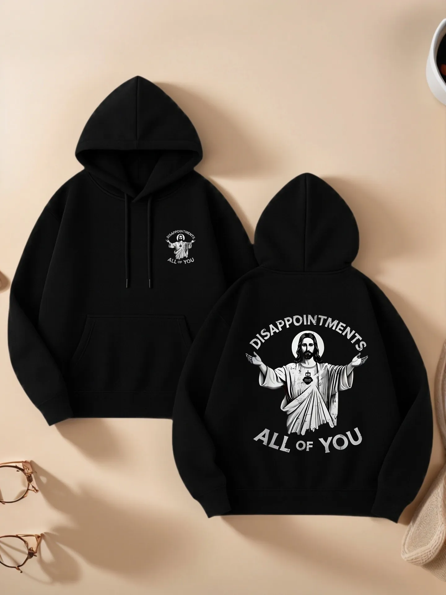 هوديي جرافيك، يسوع - طباعة، تصميم جمالي، ملابس شارع كاجوال، صوف - مبطن، ملابس يومية كاجوال، للرجال #1