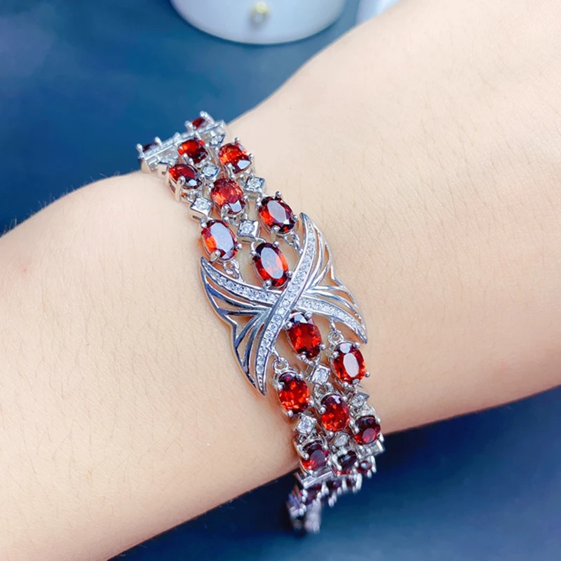 

Natural Red Garnet Bracelet for women silver 925 jewelry luxury gem stones 18k gold plated free shiping items