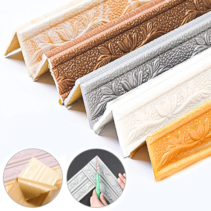 3D Foam Molding Trim Wall Trim Line Skirting Border Self-Adhesive Wall Edge Strips Anticollision Wall Stickers Home Decoration