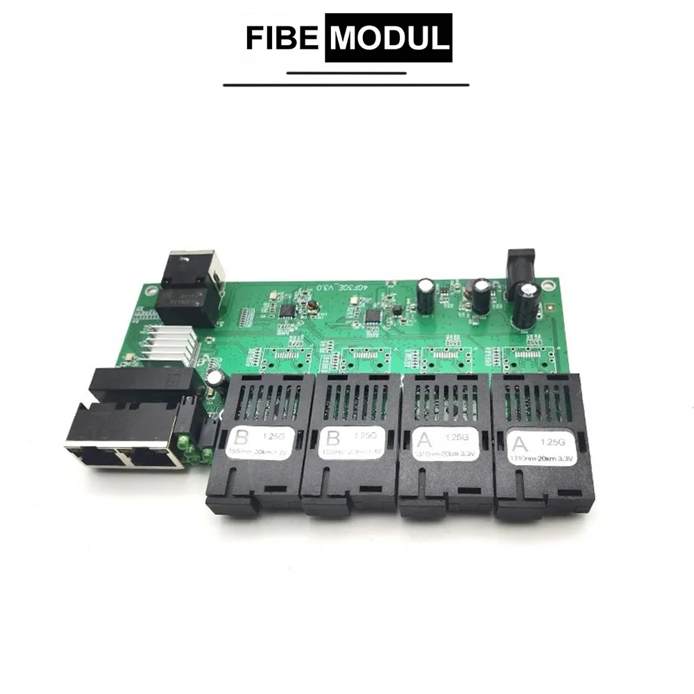 Gigabit fibra óptica ethernet switch fibra 4f3e sc fibra óptica conversor de mídia switch pcba simplex 4 fibra 3 rj45 100/1000m