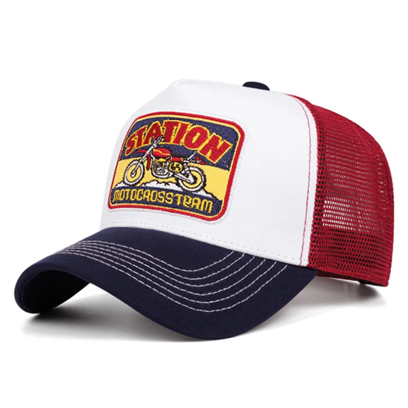 2026 New Mesh Hat Motorcycle Embroidery Truck Hat Outdoor Daily Commuter Decoration Sunshade Hat Unisex Baseball Hat Hip Hop Hat