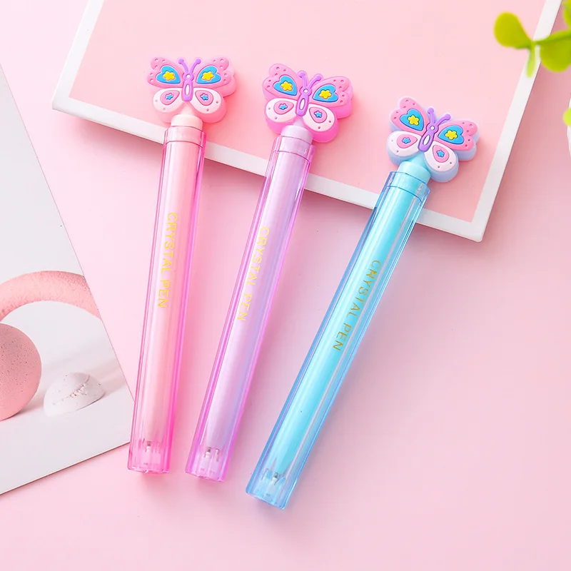 

50PCS Crystal Butterfly Neutral Pen High Value Stationery Student Writing Fountain Pen Prize Gift Wholesale Creative Double Pen