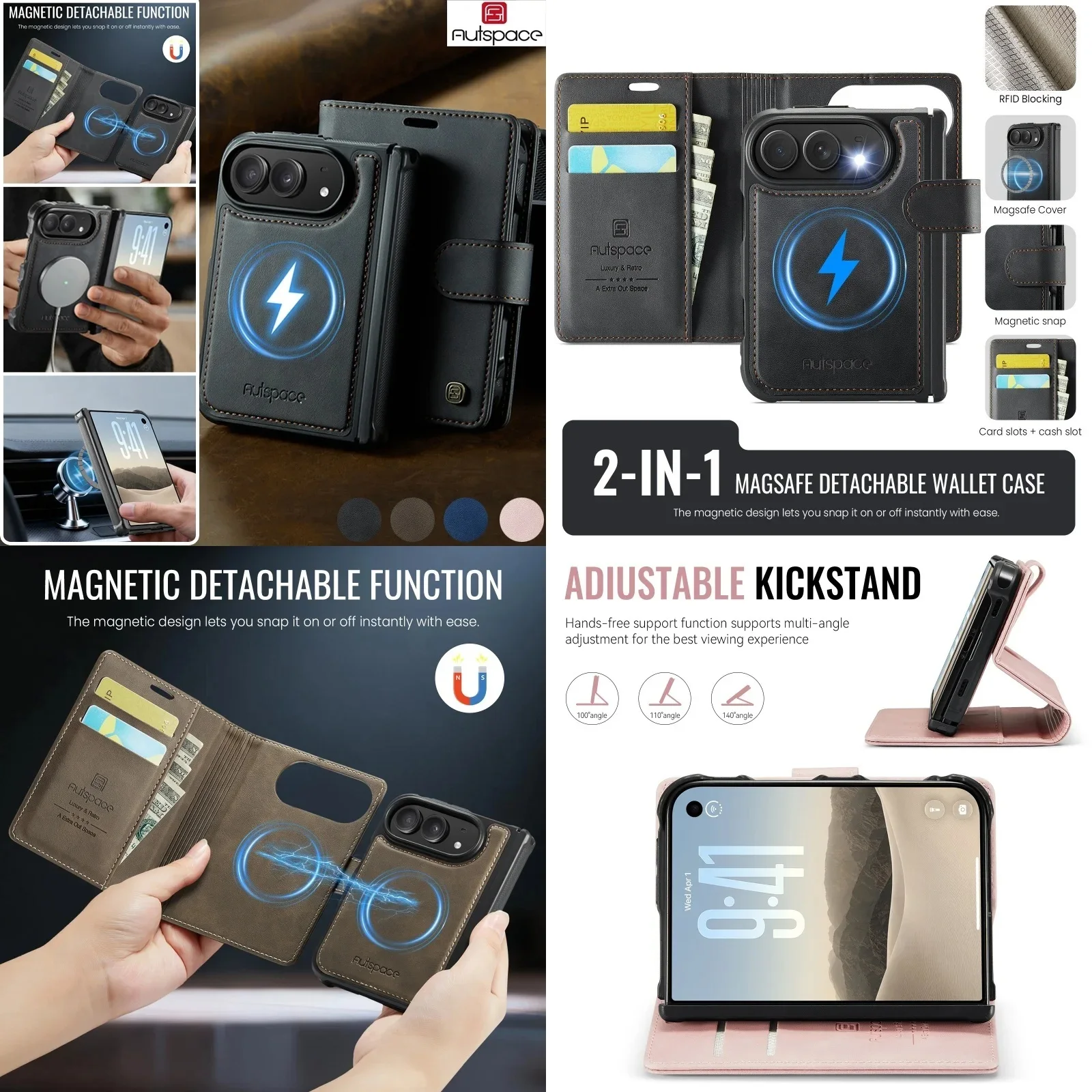 2 In 1 Detachable Leather Wallet Phone Case For iPhone Duo DUO iPhone Ultra Magnetic For Magsafe Flip Cards Holder Cover Hoesje