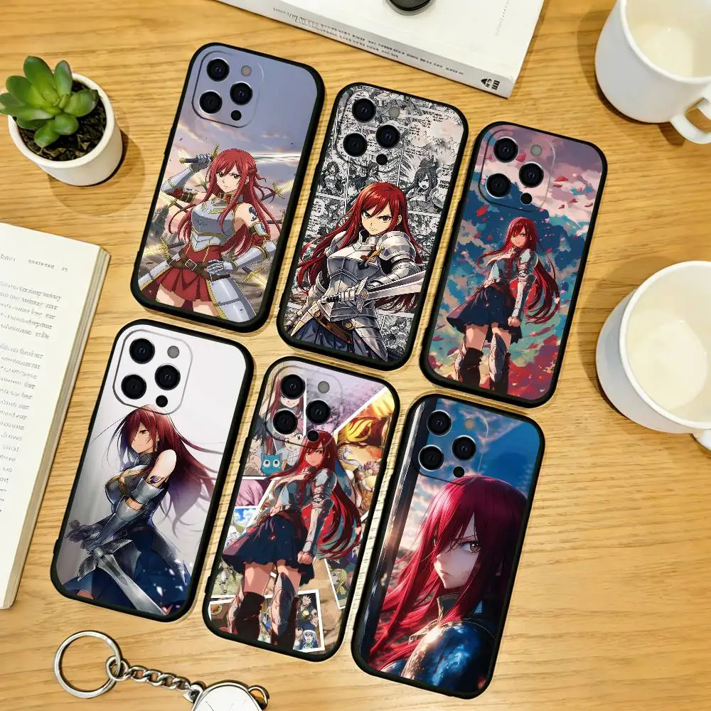 Funda de Silicona Suave para Teléfono con Diseño de Anime F-Fairy Tail E-Erza Scarlet para iPhone 17 16 15 14 13 12 11 X XR Plus Pro Max Plus
