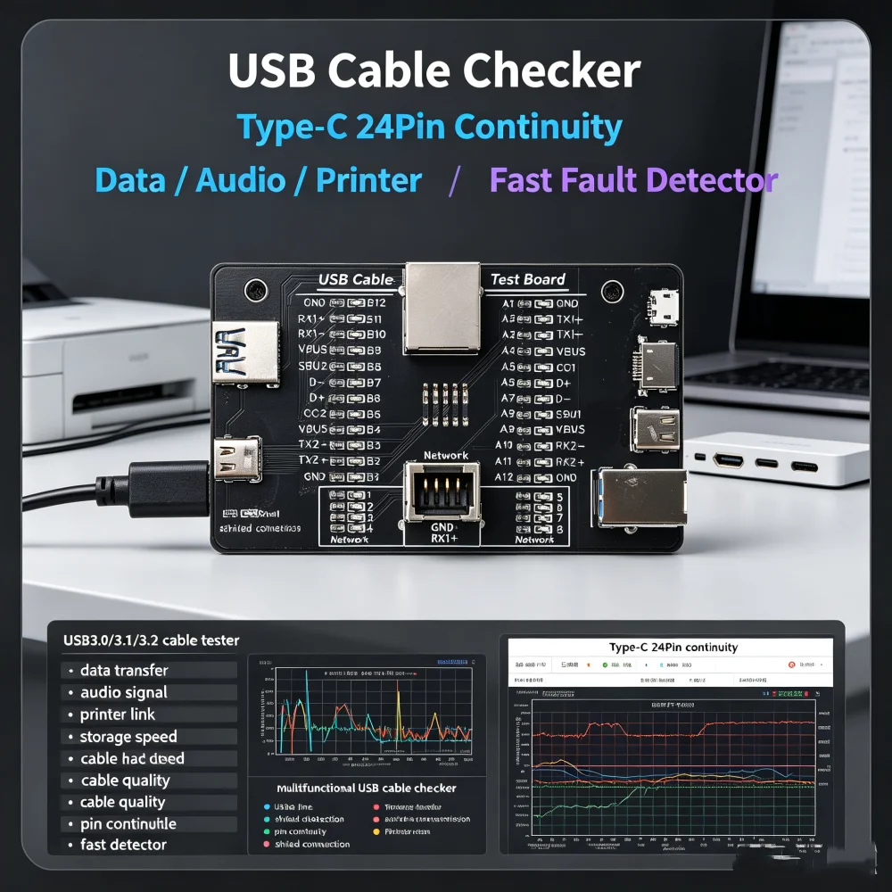 Portable Usb 3.0 3.1 3.2 Type C Micro B Date Cable Tester Quick Check Module For Data Cable Integrity With Cr2032 Battery