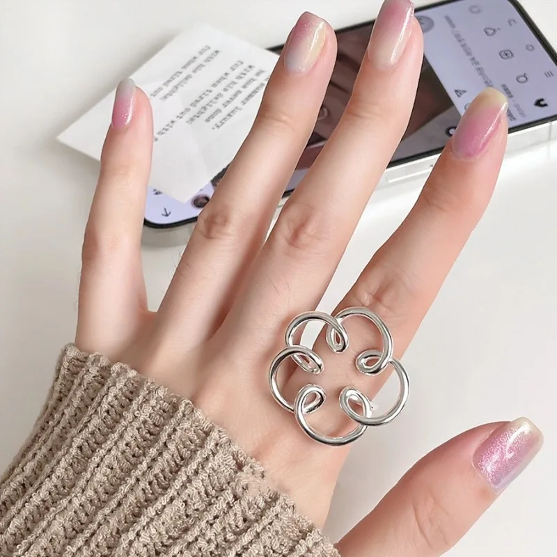 925 Sterling Zilver Open Vinger Ring Goud Kleur Elegante Bloemknop Asymmetrische Zoete Voor Vrouwen Sieraden Gift Dropship Groothandel