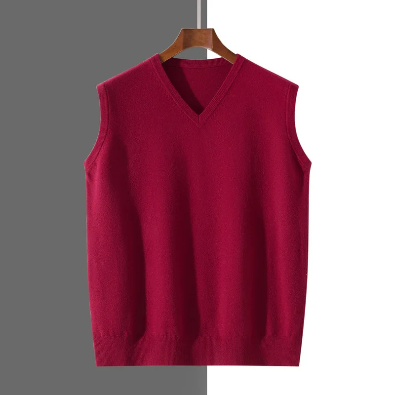 2026 Autumn Winter New Men's Solid Color V-neck Knitted Vest Casual Fashion Warm Sweater Versatile Top