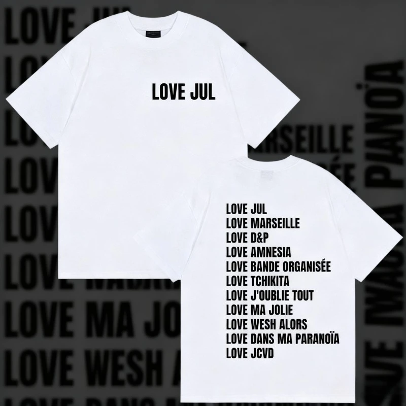 2025 الصيف الحب يوليو فرنسا مغني الراب ألبوم طباعة الرجال خمر موضة قصيرة الأكمام بلايز عادية 100% القطن الخالص تي شيرت مطبوع #1