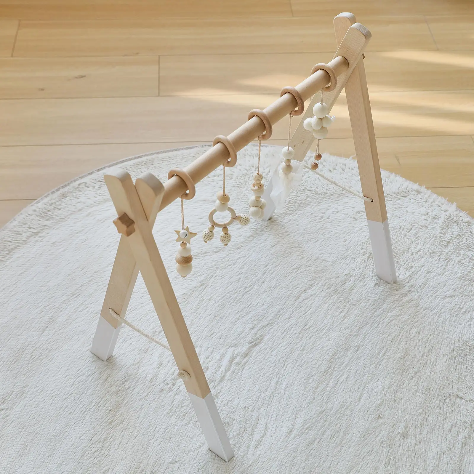 Wooden Baby Crib Mobile Arm Holder Arch Stand with Crochet Rattles, Nursery Mobile for Newborn 0-12M, Baby Shower Gift