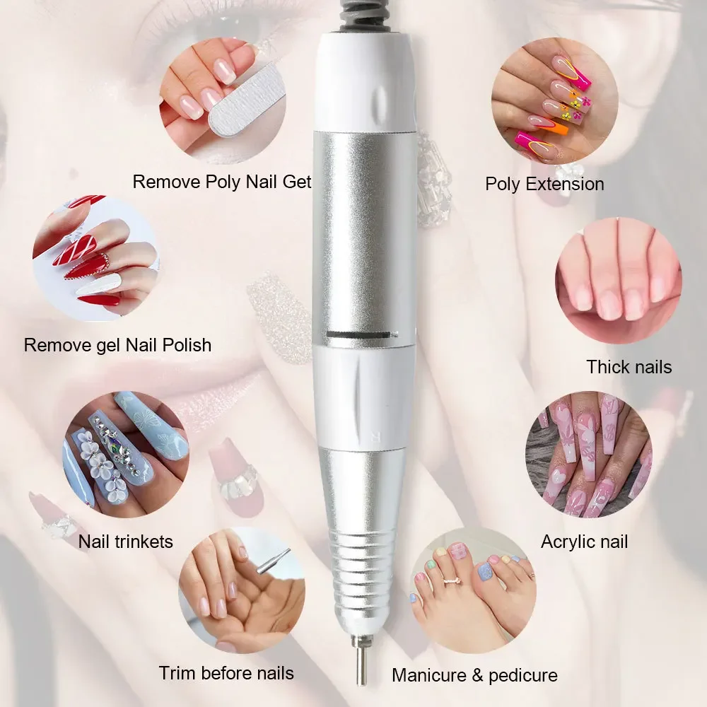 Electric Nail Drill Pen 5-pin Plug Professional Nail Drill Accessories Handle File Sharpener Manicure Pedicure Tools Portable