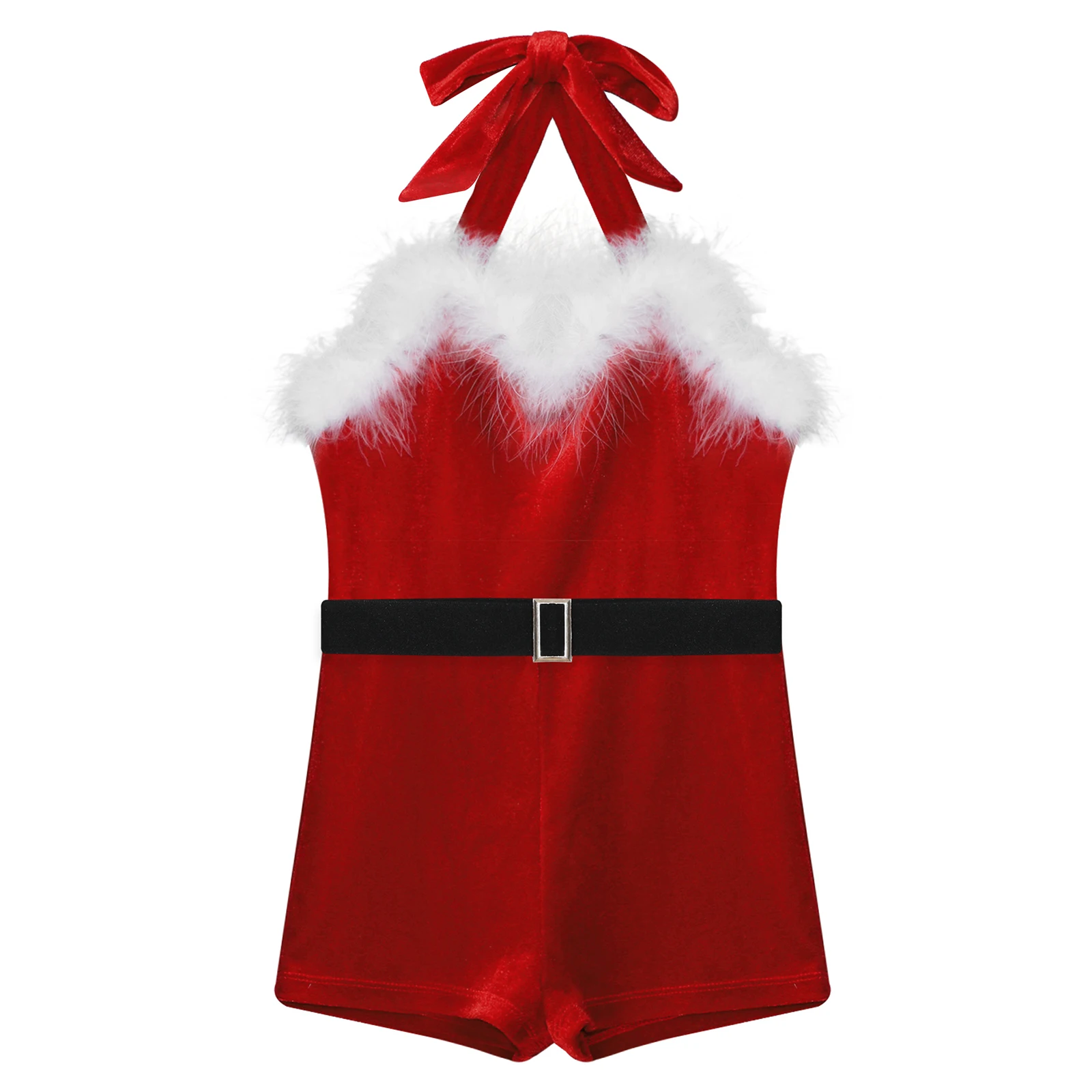 Body de Navidad para niñas, disfraz de Papá Noel, pelele de terciopelo con cuello Halter y cinturón, ropa de Año Nuevo, Ropa de baile