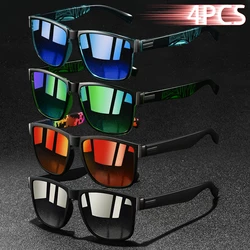 4PCS Fashion Vintage Square Pattern Sunglasses Men Women Driving Luxury Brand Designer Sun Glasses Man Driver's Eyewear