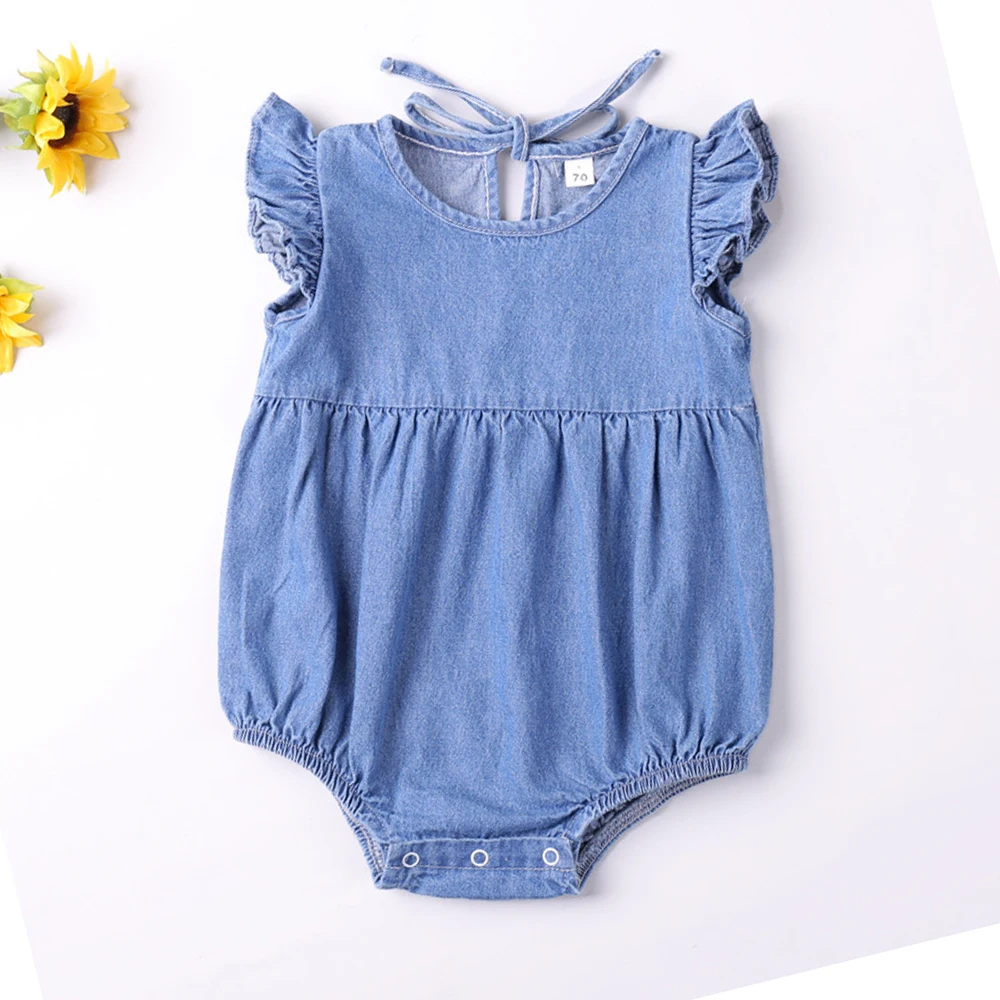 Baby Girls Rompers Toddler Ruffles Romper Cotton Denim Fly Sleeveless Summer Bodysuit Sunsuit Outfits Newborn Infant Jumpsuit