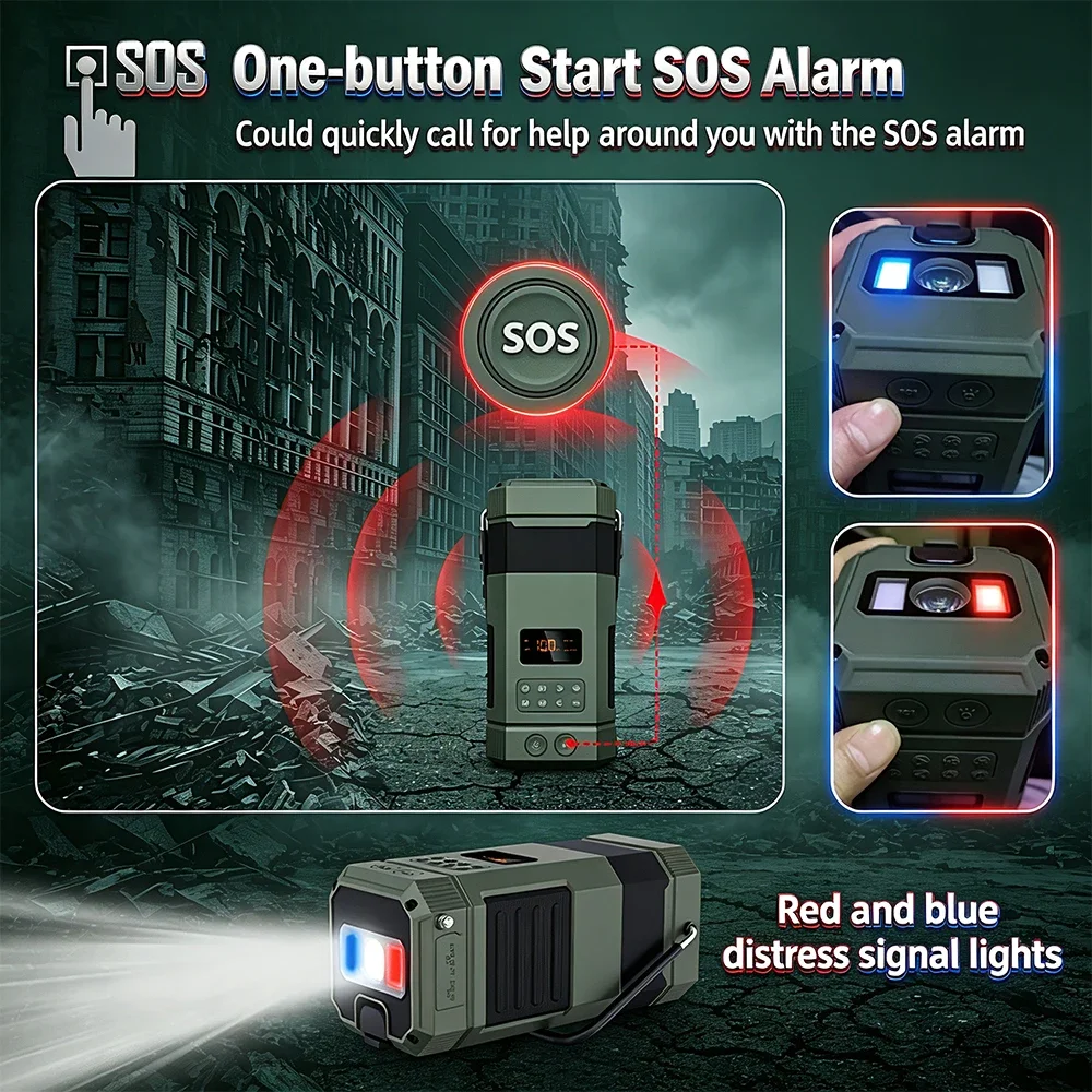 Hand Crank Solar Emergency Radio AM FM/NOAA Weather Alert 5000mAh Power Bank Bluetooth Dual Speaker SOS Alarm Flashlight/Torch