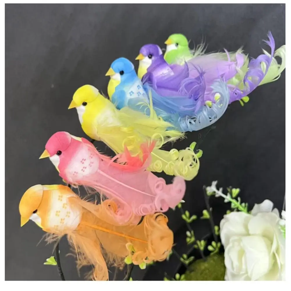 6PCS Christmas Tree Figurines Decor Simulation Birds Statue Colorful Fake Bird Ornament Home Decoration