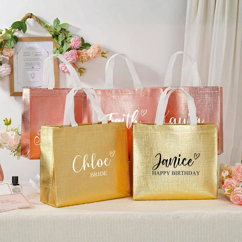 Bolsas de regalo de agradecimiento personalizadas, bolsas de compras para fiesta nupcial, dama de honor, recuerdo de fiesta de boda, bolsa de bienvenida, cumpleaños, Navidad