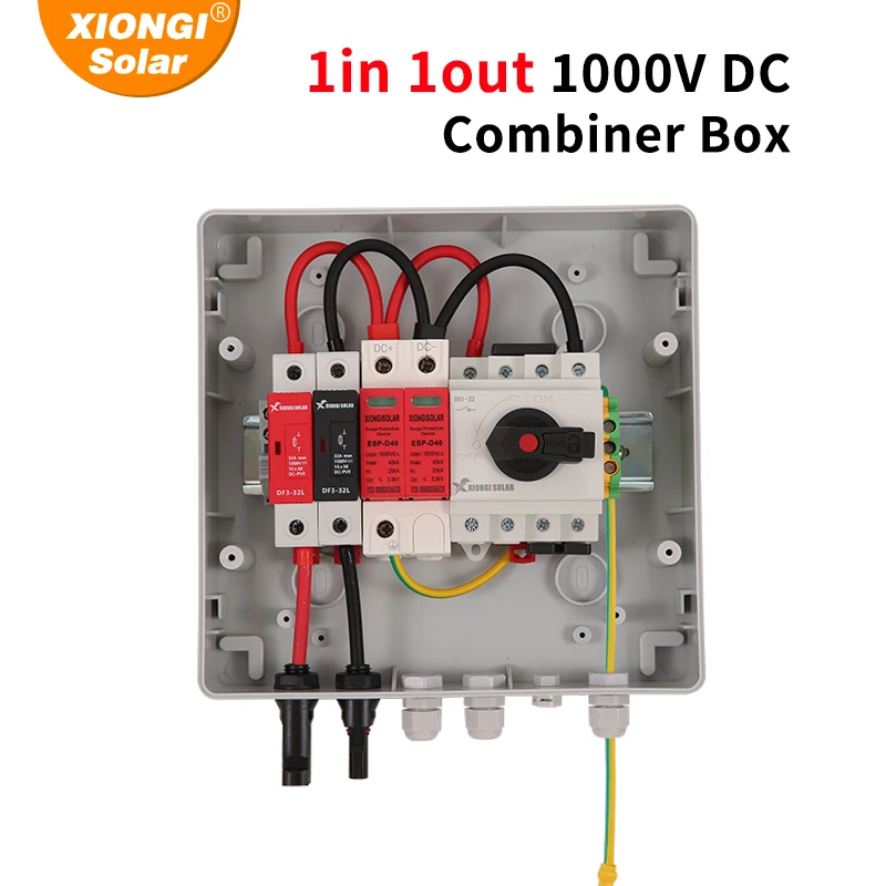 Solar PV Combiner Box Waterproof Outdoor Mounted 1-in-1-out 1000V IP65 Surge Lightning Protection DC Distribution Boxes