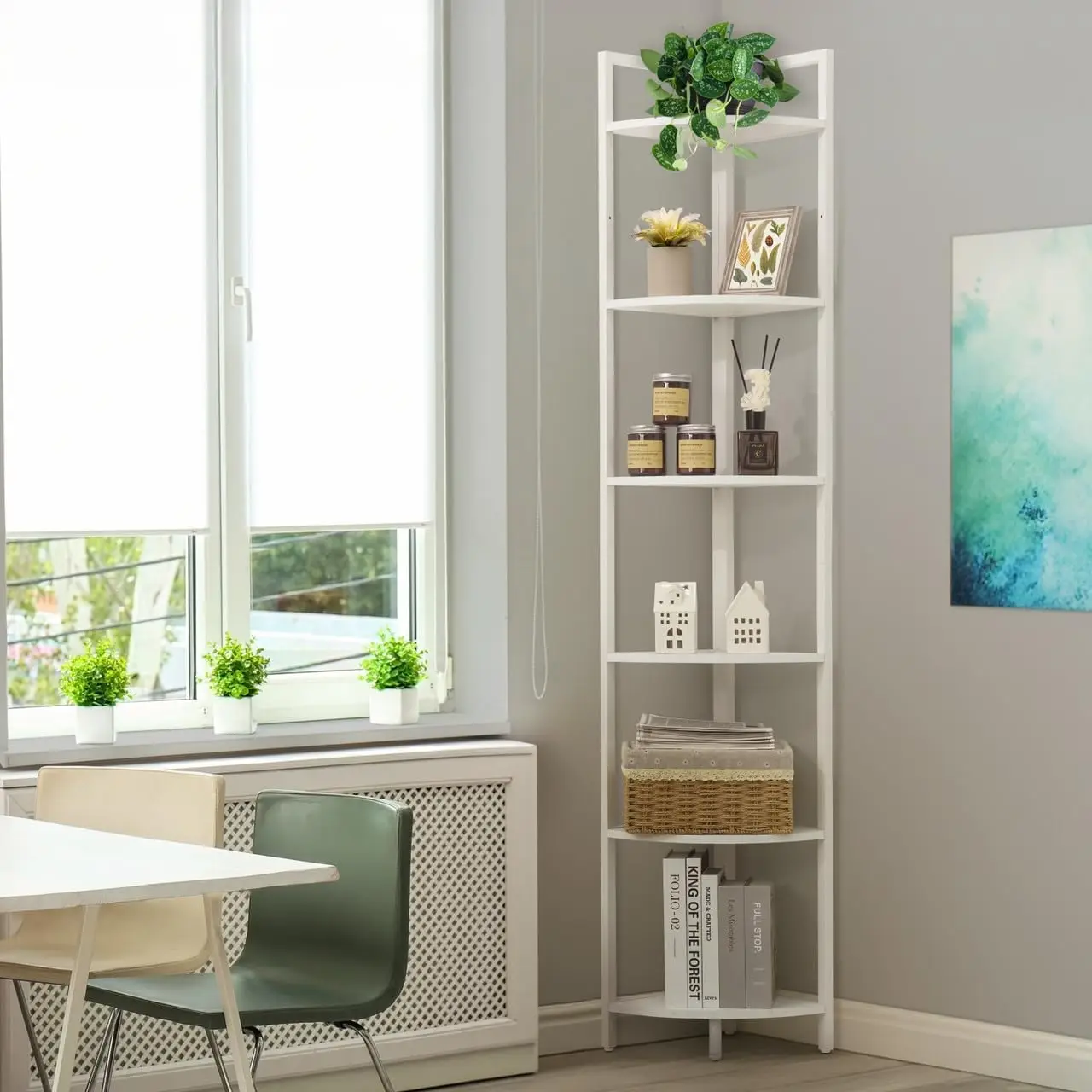 

6 Tier Corner Shelf, 71.1-Inch Tall Bookshelf, Display Ra With Metal Frame, Round Shelf Unit, Stand For Bathroom, Living Room,