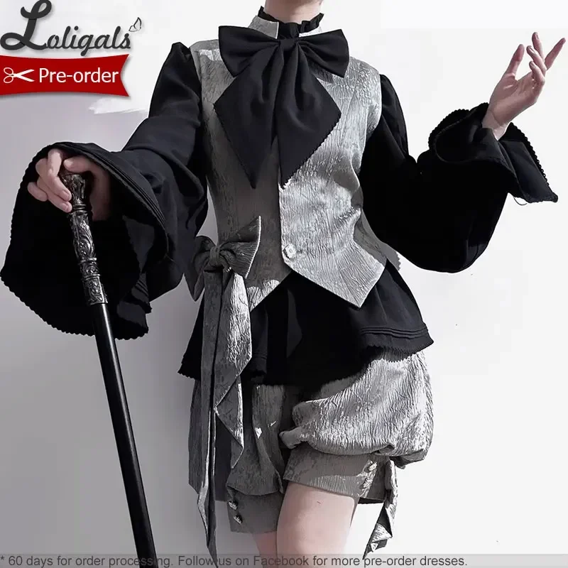 Pre-order Ouji Lolita Hooded Cloak Cape / Short Pants / Vest / Shirt by Princess Chronicles ~ Gray Rabbit in Moonlight