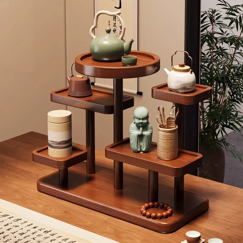 

Wooden Desktop Display Shelf, Multi-Layer Tea Set Holder, Small Tea Table Organizer, New Chinese Style Cup Rack