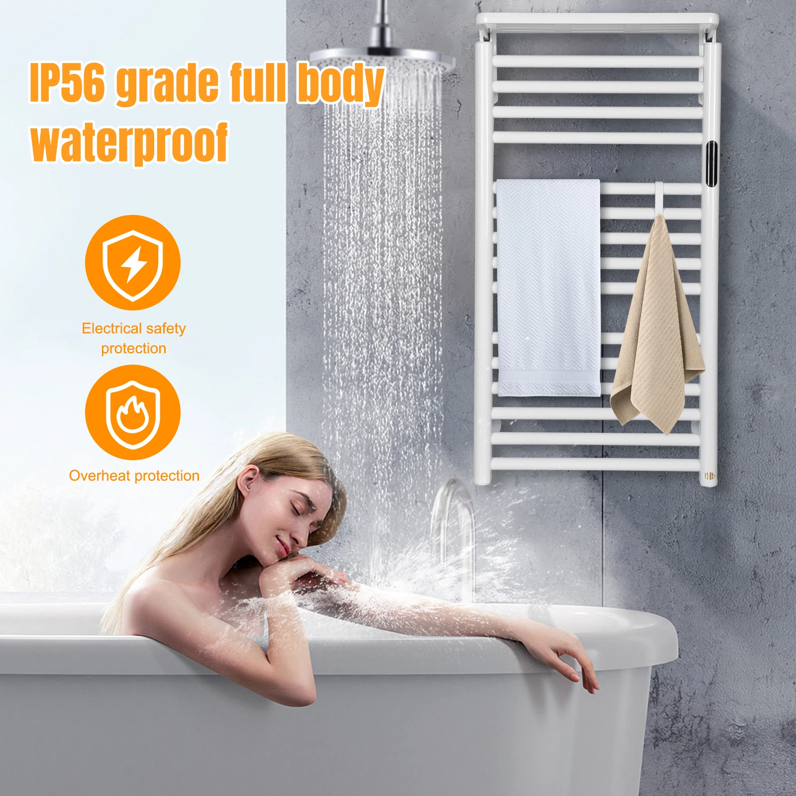 15 Bars Heated Towel Dryer with Timer & Temperature Control Home Towel Radiator IP56 Waterproof for Family Swimming Pool Salon
