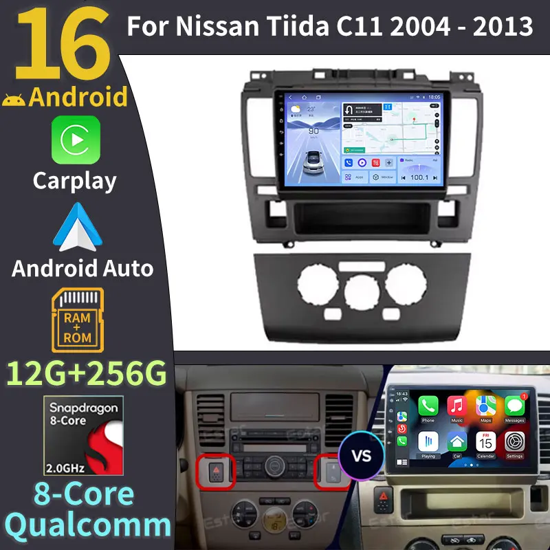 Carplay Inalámbrico para Nissan Tiida C11 2004-2013, Radio de Auto Android 16, Reproductor Multimedia Estéreo 2DIN con WIFI, Unidad Principal DTS con DSP