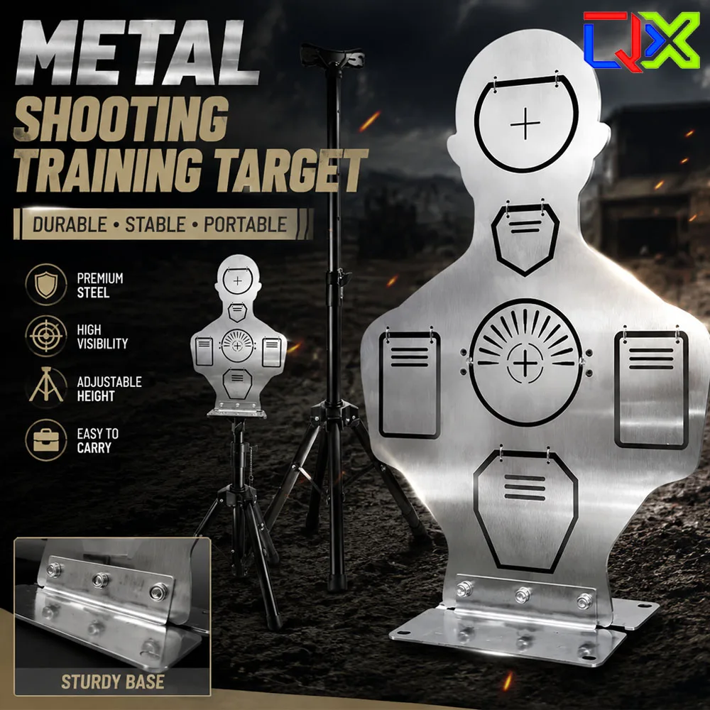 QX Stainless Steel Shooting Target 1.5mm Thick Humanoid Target with Adjustable Bracket Professional Training Target