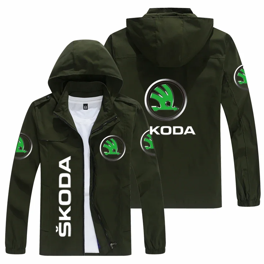 Jaqueta masculina com capuz com logotipo SKODA, estampa popular, moda casual, jaqueta solta Rider, streetwear, primavera e outono, 2023