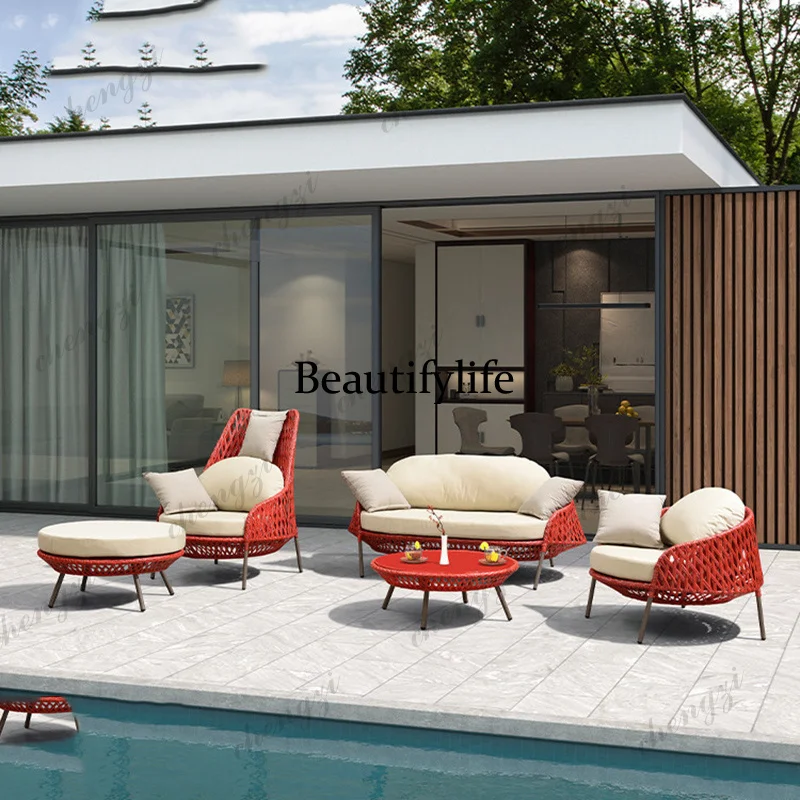 Outdoor Sofa Garden Furniture Sets Villa Chair Rattan Balcony Garden Furniture Sets Coffee Modern Conjunto Trendy Furniture