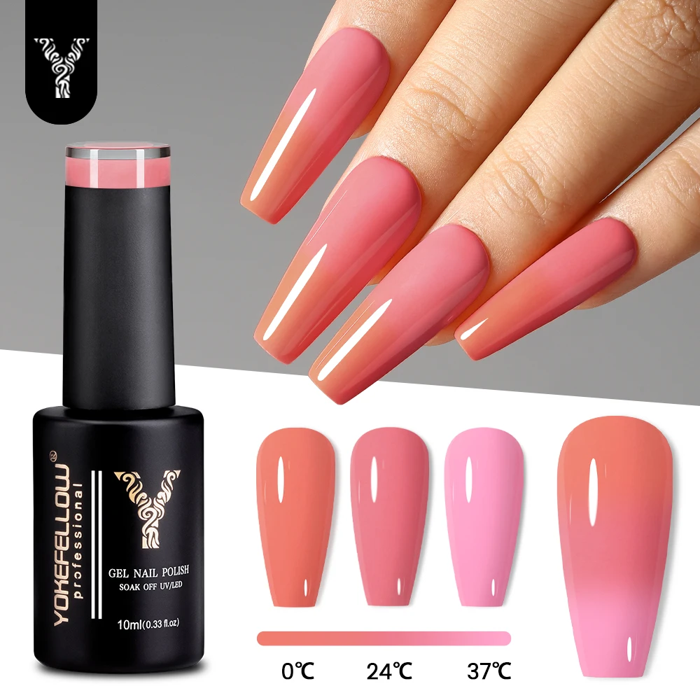 

YOKEFELLOW Thermal Gel Nail Polish 10ml Pink Color Changing Temperature Gel Semi-Permanant Varnish Soak Off UV LED Manicure DIY