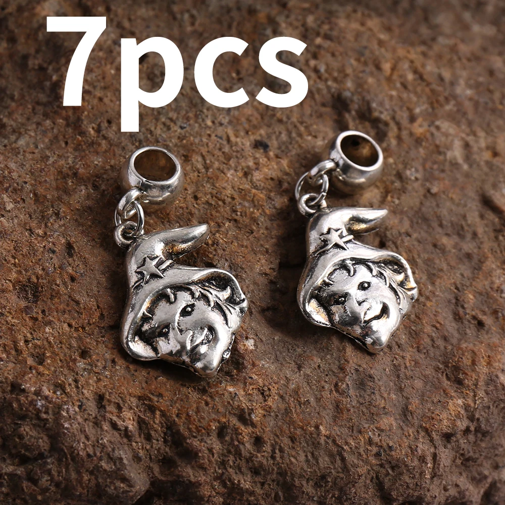 7-Piece Set of Niche Magic-Style Handmade Accessories, Large Hole Beads Connecting Wizard Face-Shaped Pendants, Suitable for DIY Bracelets, Necklaces, Earrings, and Pendants, Basic Materials for Niche DIY Jewelry
