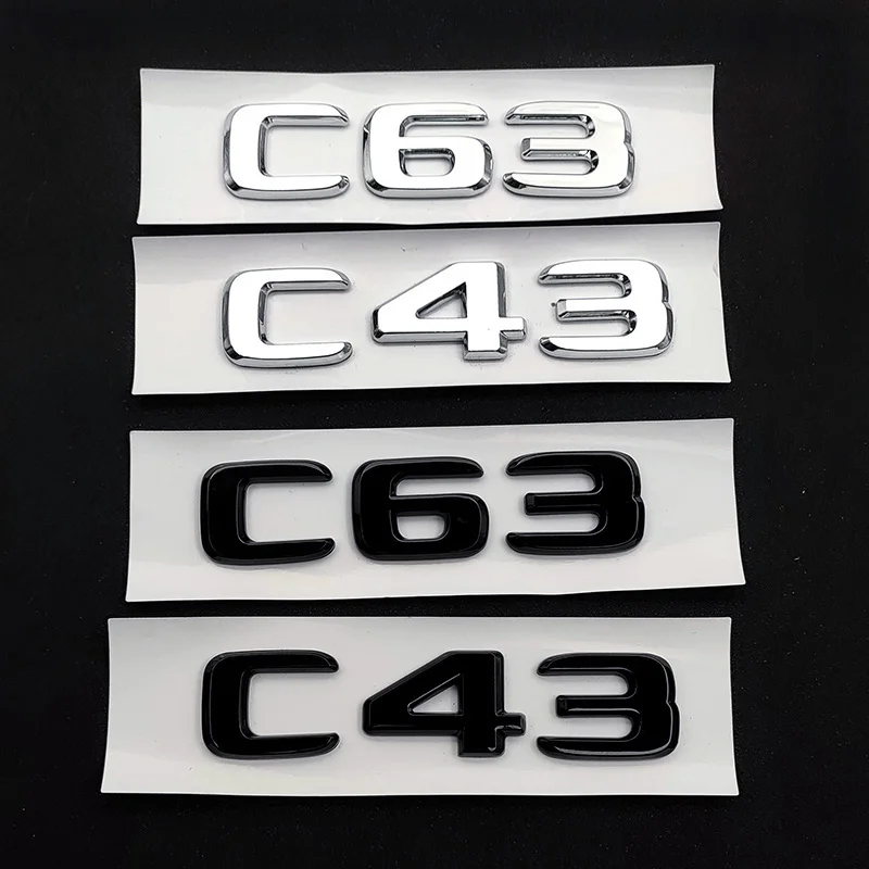 3d ABS Chrome Black C43 Logo C63 Letters Car Trunk Emblem Badge For C43 C63 C 43 63 Sticker Accessories