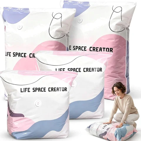 3D Vacuum Storage Bags Vacuum Compression Bag Clothing Organizer Thickened Space Saving Pumpless Vacuum Bags Waterproof Reusable