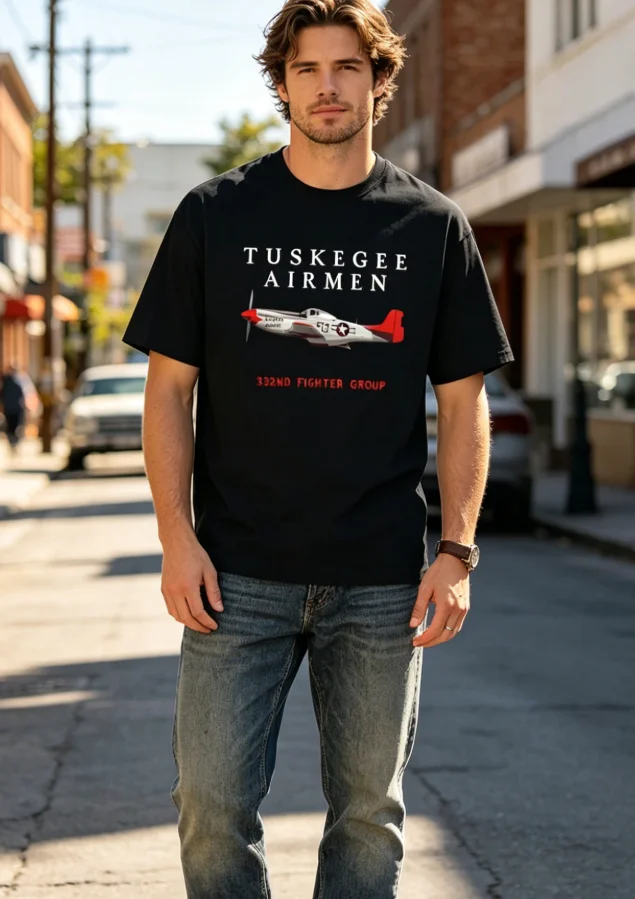 Plus Size Men's Big & Tall Casual T-Shirt Tuskegee Airmen Group Vintage Crew Neck Short Sleeve Regular Fit, Airplane Theme Brown