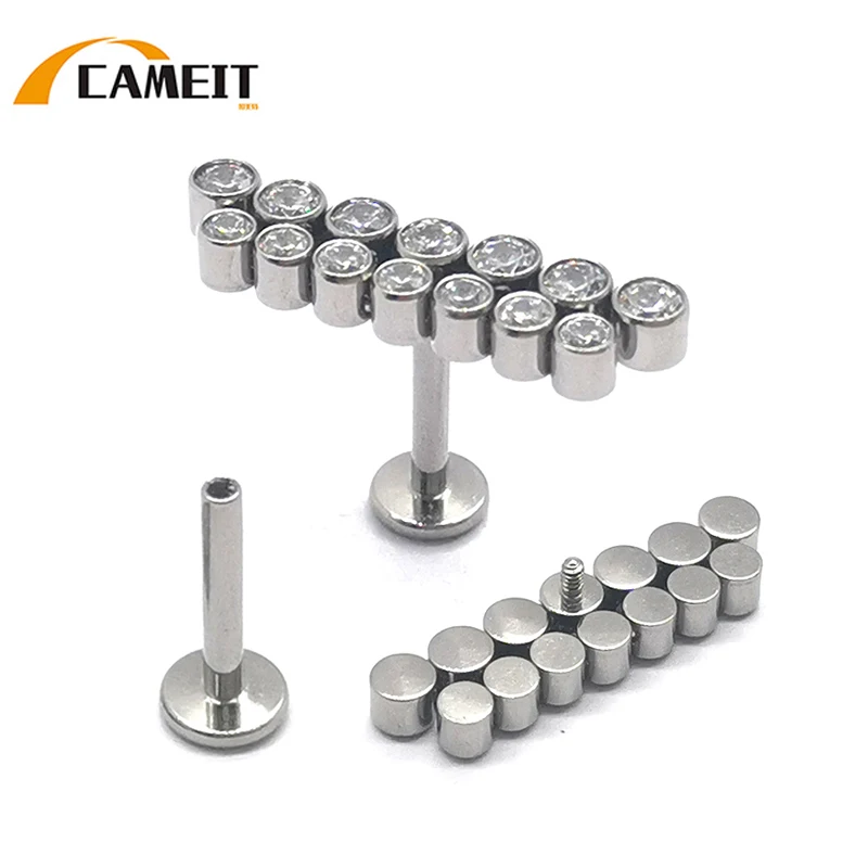 F136 Titanium CZ Flat Back Labret Stud, Internally Threaded for Helix Tragus Lip Piercing, Hypoallergenic Body Jewelry 16G 1.2mm