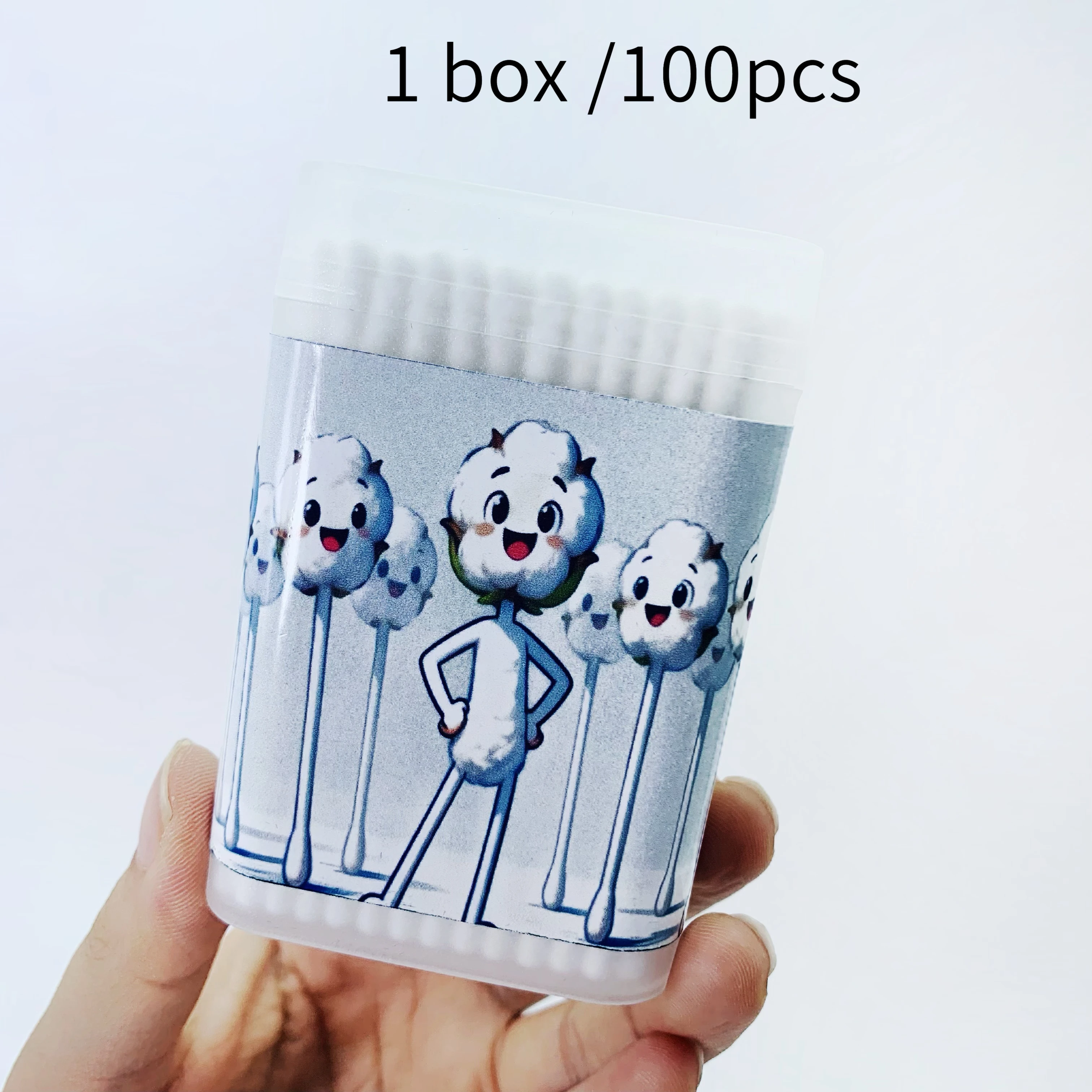 300Pcs Emoticon Cloud-Shaped Double-Headed Thin Stick Spiral Round Cotton Swabs Creative White Element Cotton Swabs