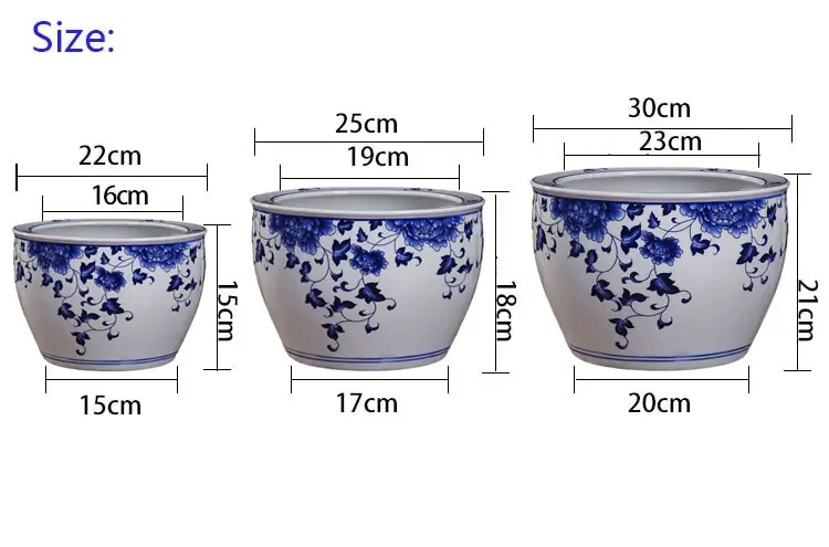 12 Inch Ceramic Planter Asian Blue and White Flowers Plant Pot Outdoor Large Vintage Oriental Pottery Planter Porcelain Big Bowl