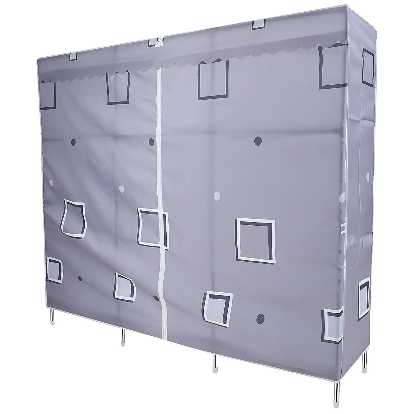 Simple Cloth Wardrobe with Cover, Hanging Rods & Shelves, Large Capacity Portable Closet Organizer for Bedroom Living Room