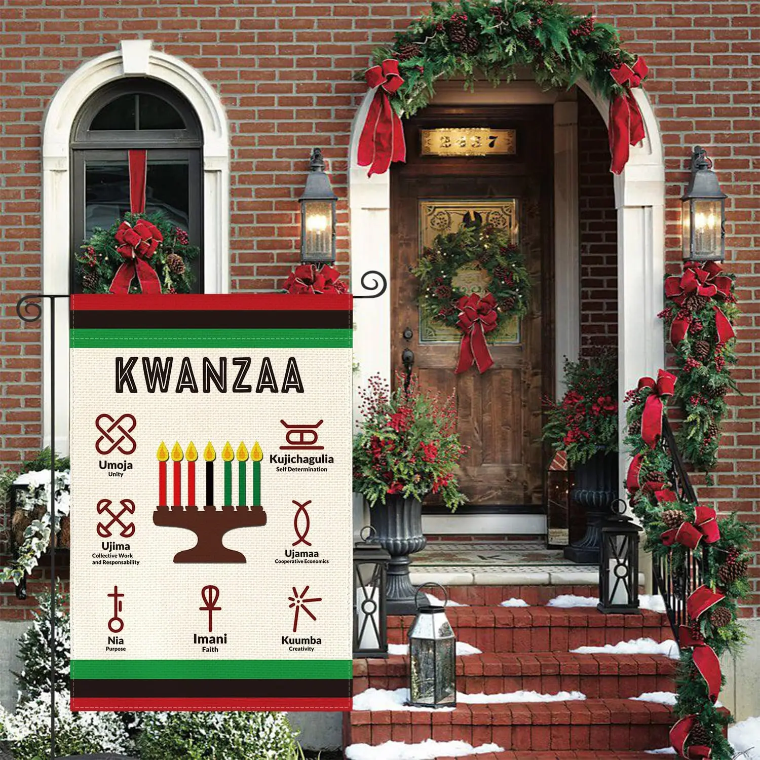AVOIN Kwanzaa Kinara Candles Garden Flag Vertical Double Sided, African Heritage Unity Self-Determination Collective Coopera GGO