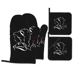 Beauty Within The Beast Oven Mitts and Pot Holders Sets of 4 Heat Resistant Non-Slip Gloves for Chef Baking Cooking Grilling