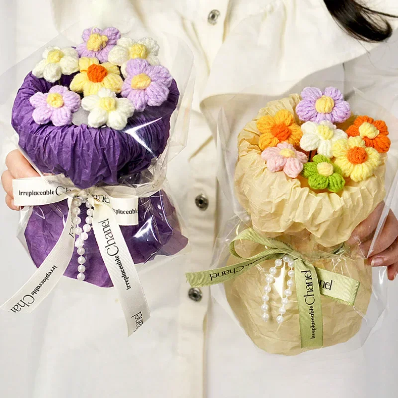 باقة زهور منتفخة صغيرة مصنوعة يدويًا - زهور صناعية، زهور صناعية، زهور صناعية، باقة منسوجة من الكروشيه لهدية عيد الأم