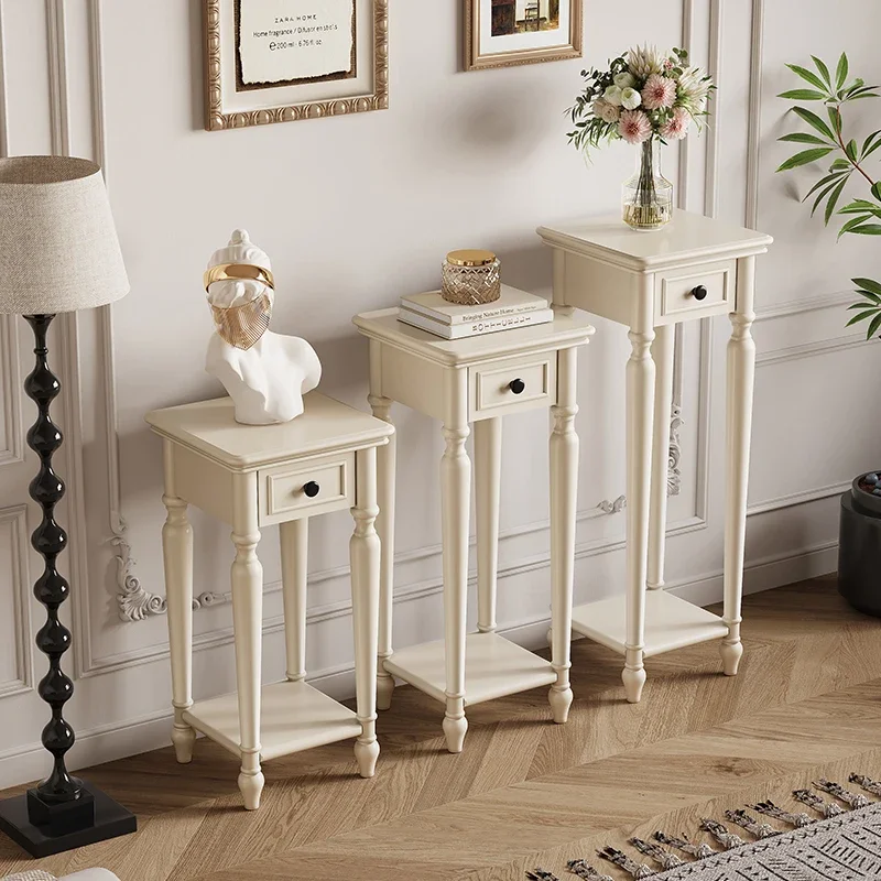 

French cream wind white all solid wood flower stand living room balcony floor rack