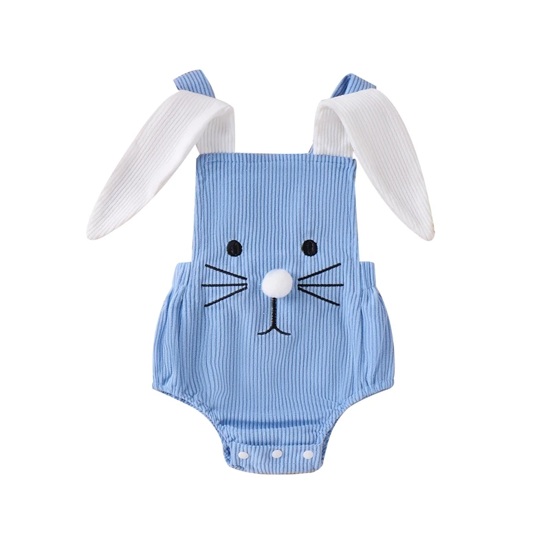 

Baby Girls Boys Rompers Rabbit Embroidery Bunny Ears Straps Sleeveless Bodysuits Summer Casual Easter Clothes