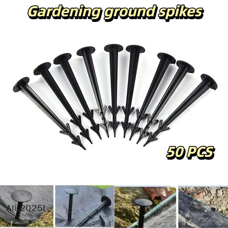 

50Pcs Gardening ground spikes Soil Nail Film Fixed Garden Pegs Outdoor Reusable Black Shading Mulch landscape anchoring spikes