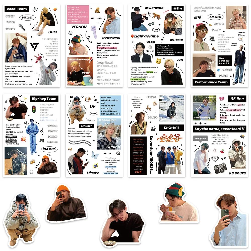 8Sheets Puzzle Korean Kpop Team Stickers DIY Music Boy Band Decoration Suitcase Scrapbook Phone Laptop Stationery Kpop Sticker