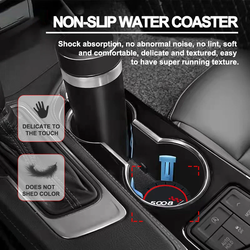 1Pcs Car Coaster Water Decoration Cup Silcone Pad Anti Slip Mat Accessories For Peugeot 5008 2017 2019 7 places 2011 gt 2021 ii