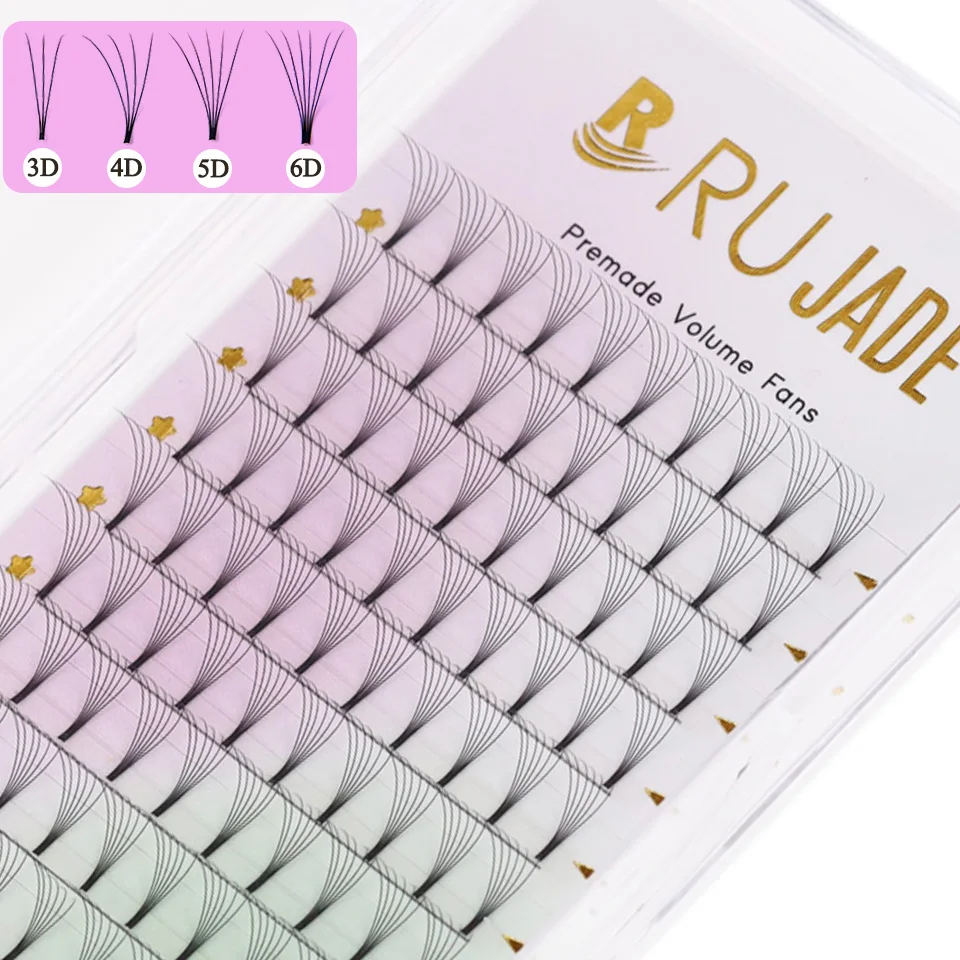 Rujade 0,07/0,10 mm Kurzer/Langer Stiel Korea Vorgefertigte Russische Volumen-Wimpern Vorgefertigte Fächer Professionelle Mega-Volumen-Wimpernverlängerungen – Detail 1