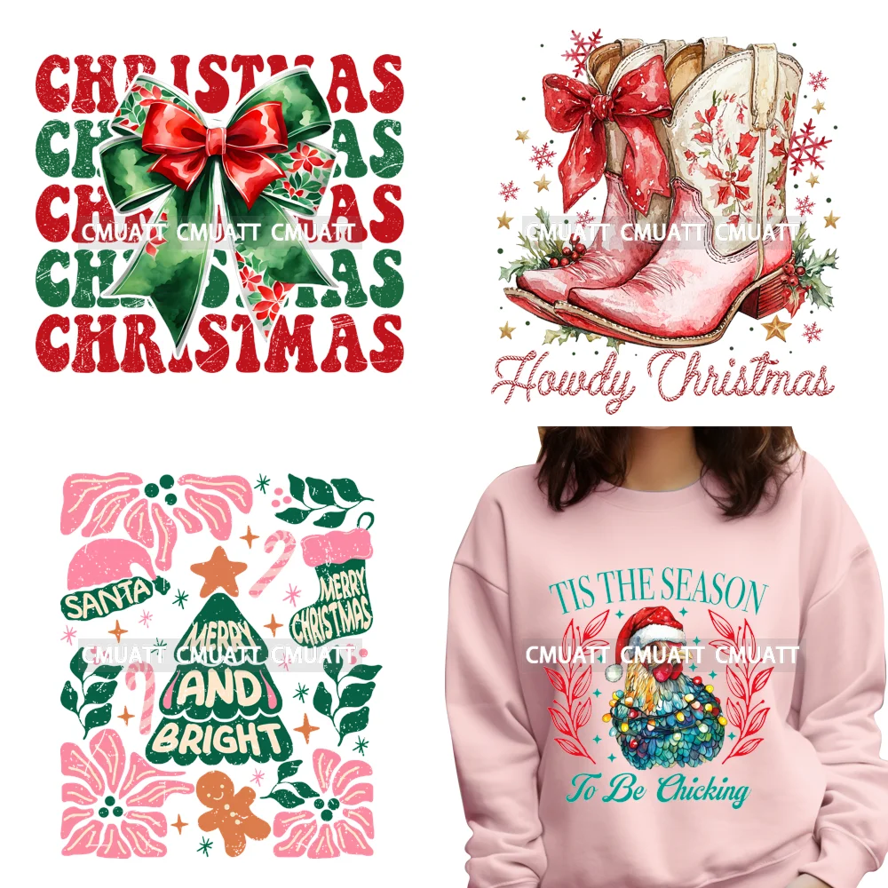 Cow Girl Christmas Social Club Tis The Season To Be Chicking Sorry Santa DTF Heat Transfer Printing Sticker Iron On For Clothing