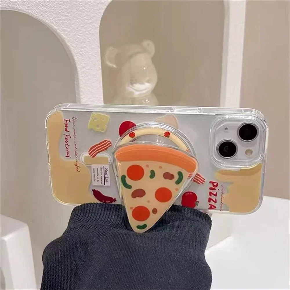 INS lindo huevo Pizza plegable para teléfono magnético Magsafe 16 Griptok Grip Tok soporte para IPhone funda de carga inalámbrica Holde