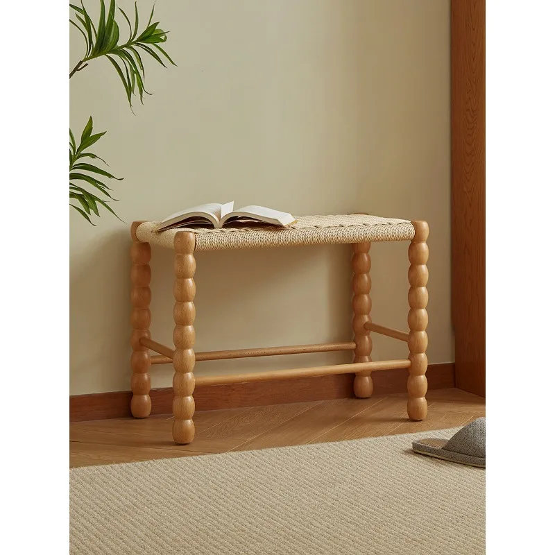 Medieval shoe changing stool simple woven solid wood bedside stool household dressing low stool bench